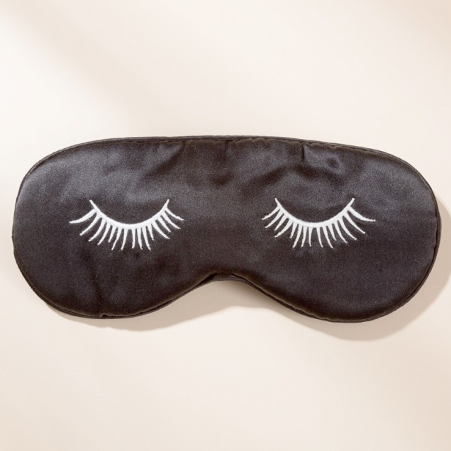 Black Silk Eye Mask with Printed Eyelashes Black Silk Eye Mask with Printed Eyelashes