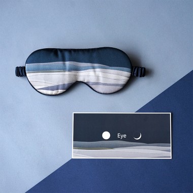 Navy Printed Silk Eye Mask