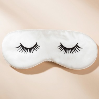 White Silk Eye Mask with Printed Eyelashes
