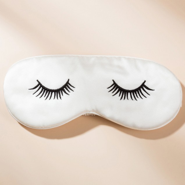White Silk Eye Mask with Printed Eyelashes White Silk Eye Mask with Printed Eyelashes