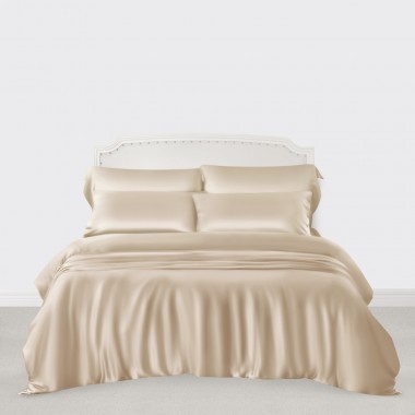 Beige 3 PCS 22 Momme Mulberry Silk Duvet Cover Set
