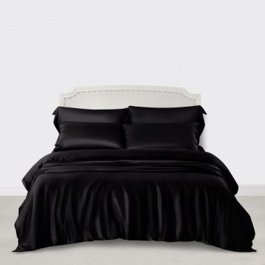 Black 3 PCS 22 Momme Mulberry Silk Duvet Cover Set