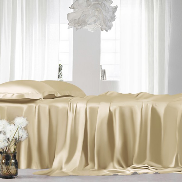 Champagne 22 Momme Mulberry Silk Sheet Set Champagne 22 Momme Mulberry Silk Sheet Set