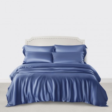 Dark Blue 3 PCS 22 Momme Mulberry Silk Duvet Cover Set
