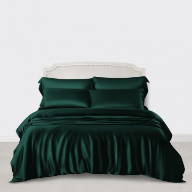 Dark Green 3 PCS 22 Momme Mulberry Silk Duvet Cover Set