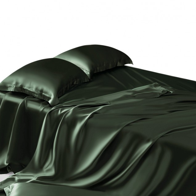 Hunter Green 22 Momme Mulberry Silk Sheet Set Hunter Green 22 Momme Mulberry Silk Sheet Set