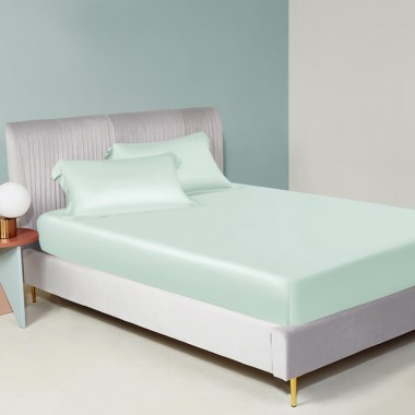 Light Cyan 22 Momme Mulberry Silk Fitted Sheet