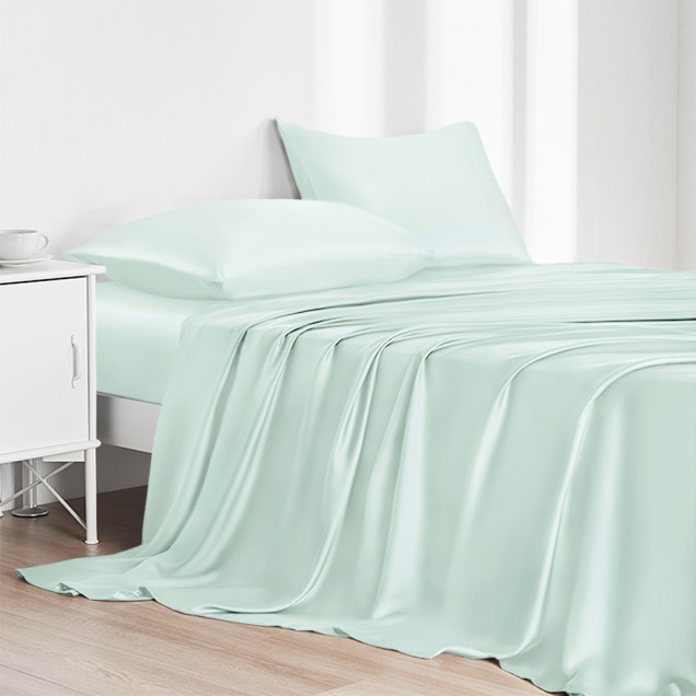 Light Cyan 22 Momme Mulberry Silk Flat Sheet Light Cyan 22 Momme Mulberry Silk Flat Sheet