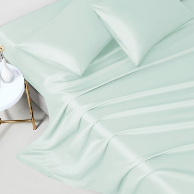 Light Cyan 22 Momme Mulberry Silk Flat Sheet Light Cyan 22 Momme Mulberry Silk Flat Sheet