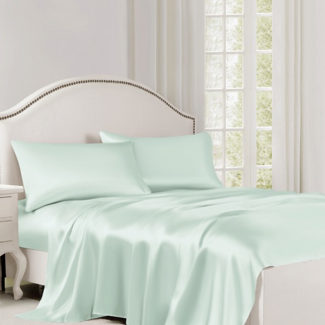 Light Cyan 22 Momme Mulberry Silk Flat Sheet Light Cyan 22 Momme Mulberry Silk Flat Sheet