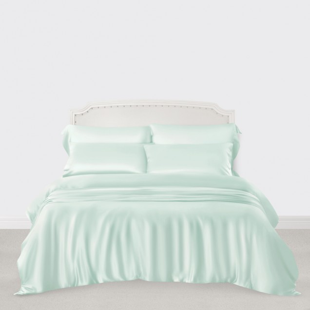 Light Cyan 3 PCS 22 Momme Mulberry Silk Duvet Cover Set Light Cyan 3 PCS 22 Momme Mulberry Silk Duvet Cover Set