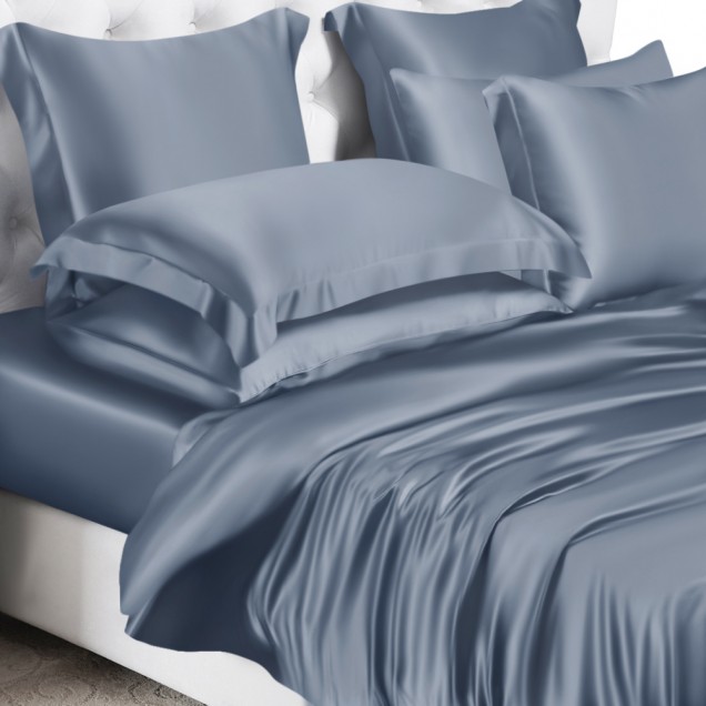 Misty Blue 22 Momme Mulberry Silk Duvet Cover Misty Blue 22 Momme Mulberry Silk Duvet Cover