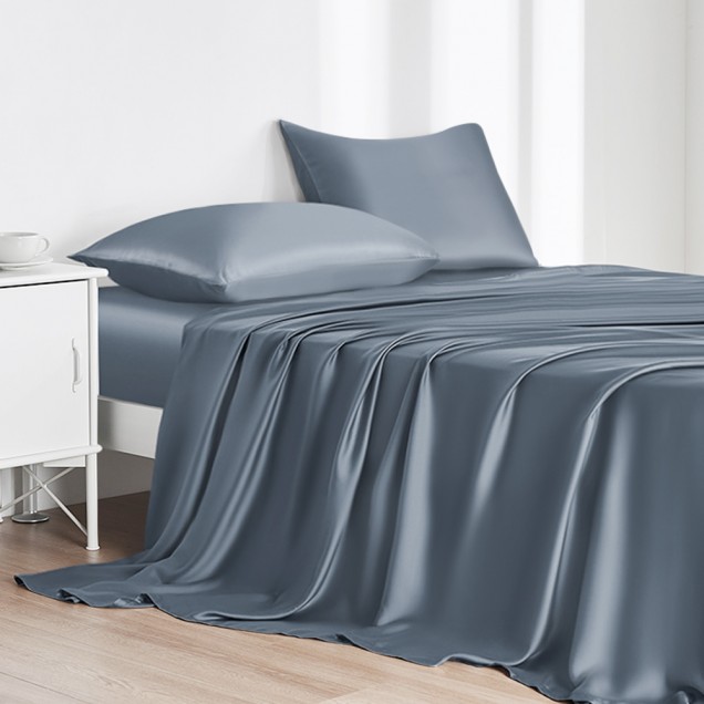 Misty Blue 22 Momme Mulberry Silk Flat Sheet Misty Blue 22 Momme Mulberry Silk Flat Sheet