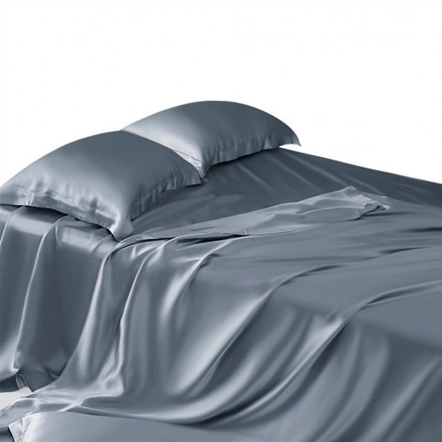 Misty Blue 22 Momme Mulberry Silk Flat Sheet Misty Blue 22 Momme Mulberry Silk Flat Sheet