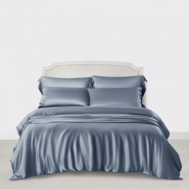 Misty Blue 3 PCS 22 Momme Mulberry Silk Duvet Cover Set