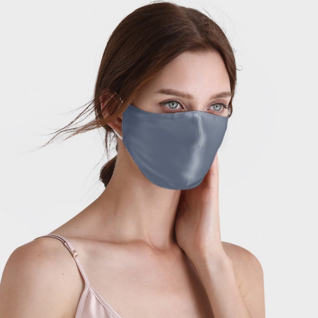 Misty Blue & White Double-Sided 22 Momme Silk Face Mask Misty Blue & White Double-Sided 22 Momme Silk Face Mask