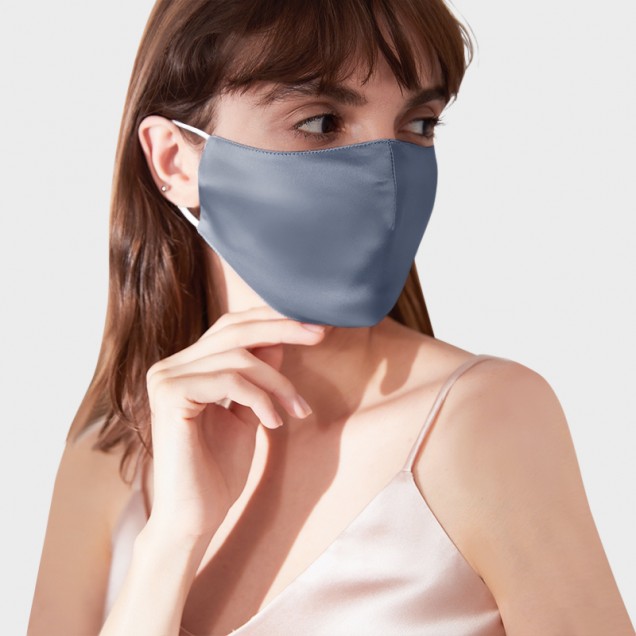 Misty Blue & White Double-Sided 22 Momme Silk Face Mask Misty Blue & White Double-Sided 22 Momme Silk Face Mask