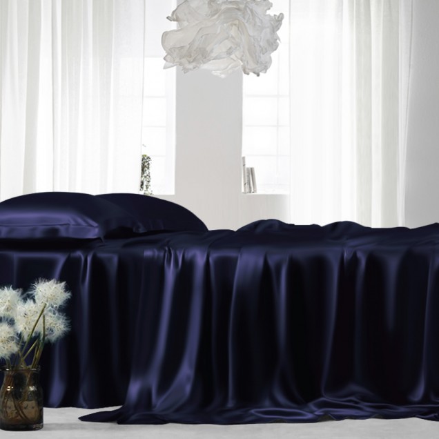 Navy 22 Momme Mulberry Silk Flat Sheet Navy 22 Momme Mulberry Silk Flat Sheet