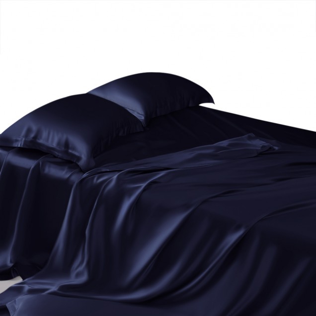 Navy 22 Momme Mulberry Silk Flat Sheet Navy 22 Momme Mulberry Silk Flat Sheet