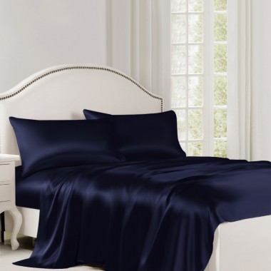 Navy 22 Momme Mulberry Silk Flat Sheet
