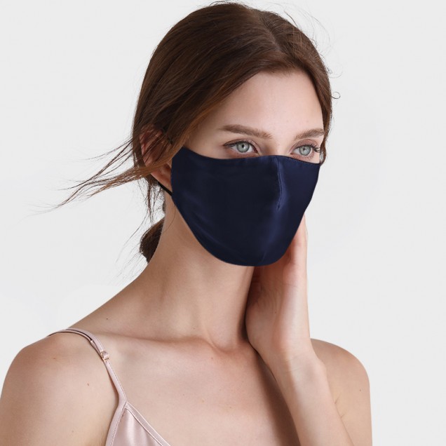 Navy & Black Double-Sided 22 Momme Silk Face Mask Navy & Black Double-Sided 22 Momme Silk Face Mask