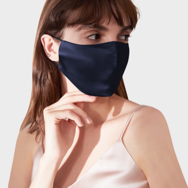 Navy & Black Double-Sided 22 Momme Silk Face Mask Navy & Black Double-Sided 22 Momme Silk Face Mask