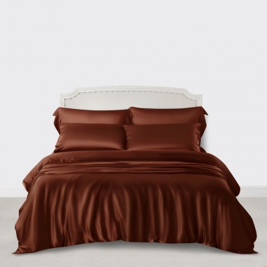 Rust Red 3 PCS 22 Momme Mulberry Silk Duvet Cover Set