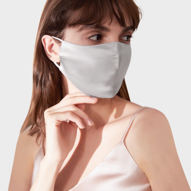 Silver & White Double-Sided 22 Momme Silk Face Mask Silver & White Double-Sided 22 Momme Silk Face Mask