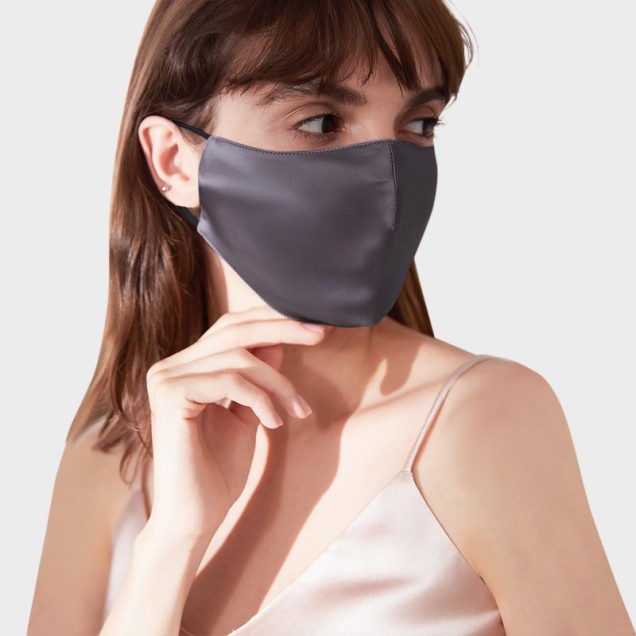 Slate Gray & Black Double-Sided 22 Momme Silk Face Mask Slate Gray & Black Double-Sided 22 Momme Silk Face Mask