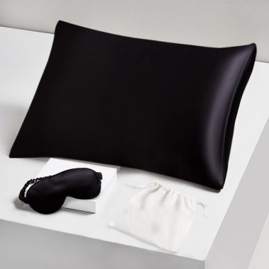 Two Piece Silk Gift Set Black Pillowcase & Eye Mask