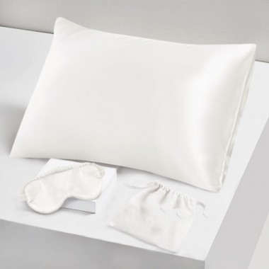 Two Piece Silk Gift Set Ivory Pillowcase & Eye Mask