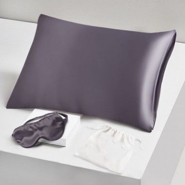 Two Piece Silk Gift Set Slate Gray Pillowcase & Eye Mask