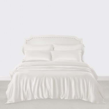 White 3 PCS 22 Momme Mulberry Silk Duvet Cover Set